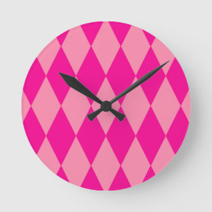 Light and Dark Pink Harlequin Diamonds Checkers Round Clock