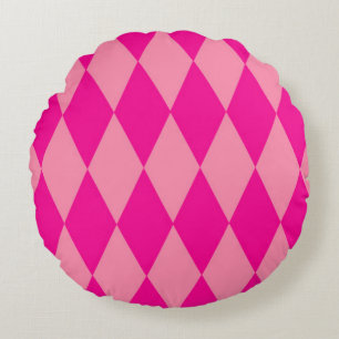 Light and Dark Pink Harlequin Diamonds Checkers Round Pillow