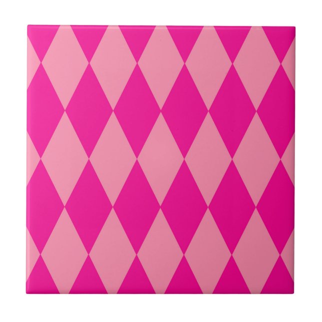 Light and Dark Pink Harlequin Diamonds Checkers  Tile (Front)