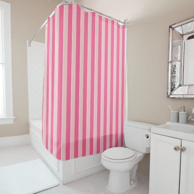 Light And Dark Pink Striped Shower Curtain (In Situ)