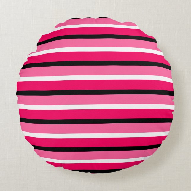 Light and Dark Pink Stripes Pattern Round Pillow (Front)