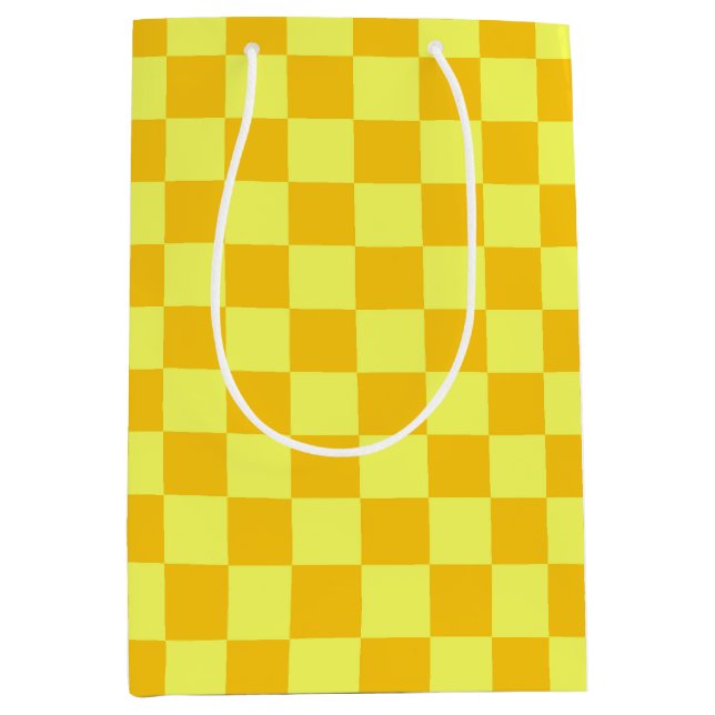Light and Dark Yellow Chequered Design  Medium Gift Bag (Front)