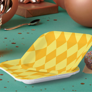 Light and Dark Yellow Harlequin Diamonds Checkers Paper Plate