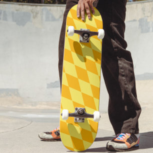 Light and Dark Yellow Harlequin Diamonds Checkers Skateboard