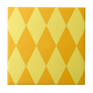 Light and Dark Yellow Harlequin Diamonds Checkers Tile