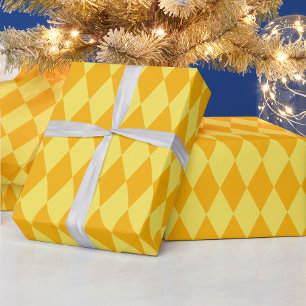 Light and Dark Yellow Harlequin Diamonds Checkers  Wrapping Paper