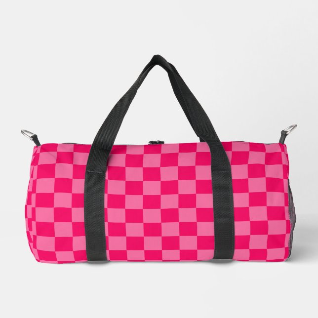 Light and Hot Pink Chequered Pattern Design  Duffle Bag (Front)