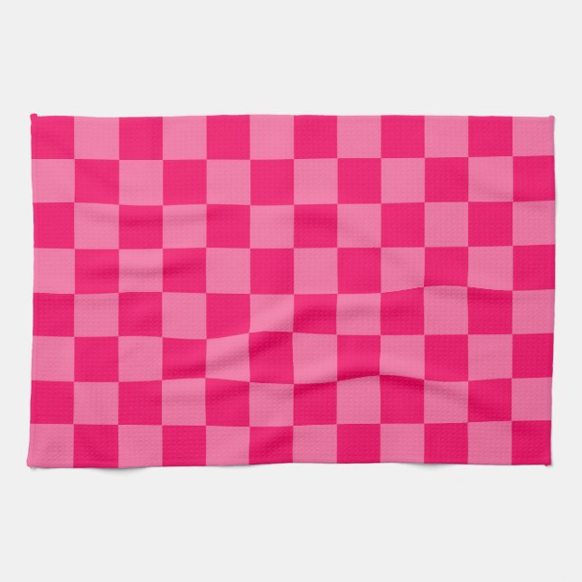 Light and Hot Pink Chequered Pattern Design  Kitchen Towel (Horizontal)
