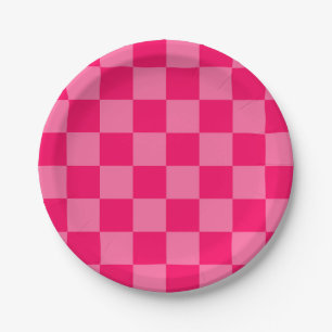 Light and Hot Pink Chequered Pattern Design Paper Plate