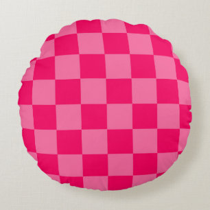 Light and Hot Pink Chequered Pattern Design Round Pillow