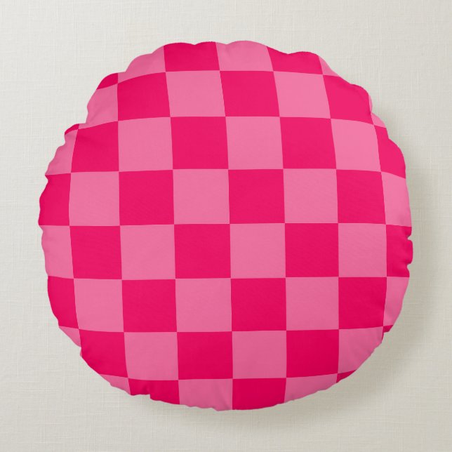 Light and Hot Pink Chequered Pattern Design  Round Pillow (Front)