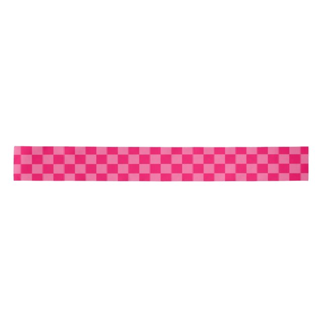 Light and Hot Pink Chequered Pattern Design  Satin Ribbon (Front)