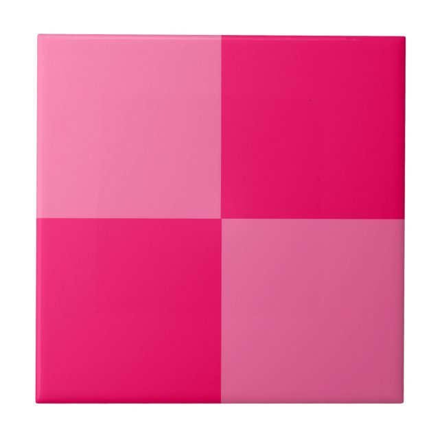 Light and Hot Pink Chequered Pattern Design  Tile (Front)