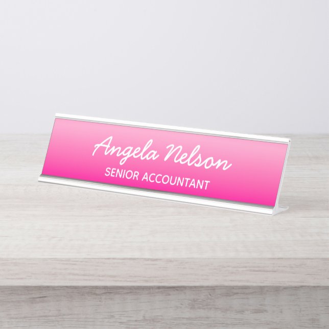 Light and Hot Pink Ombre Desk Name Plate (Front)