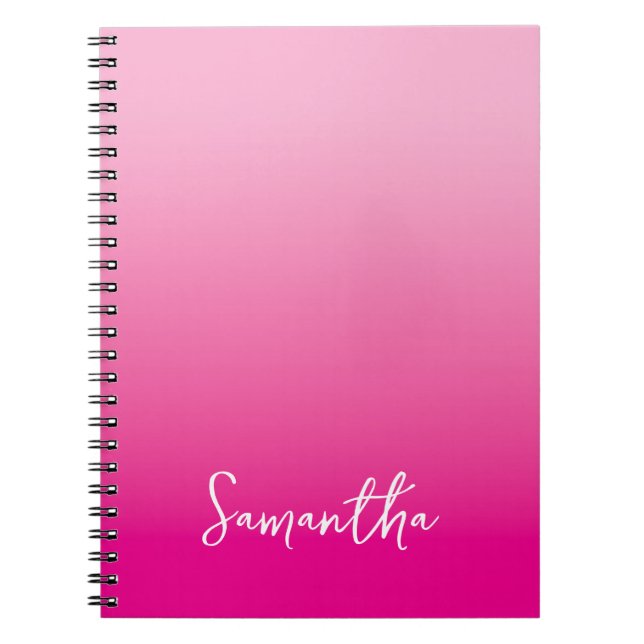 Light and Hot Pink Ombre Script Name Notebook (Front)
