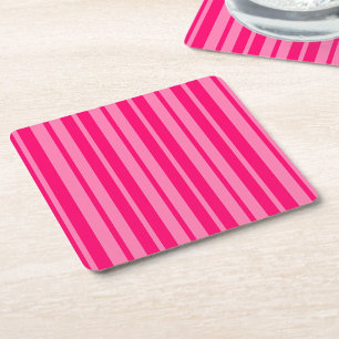 Light and Hot Pink Stylish Stripes Pattern Design  Square Paper Coaster