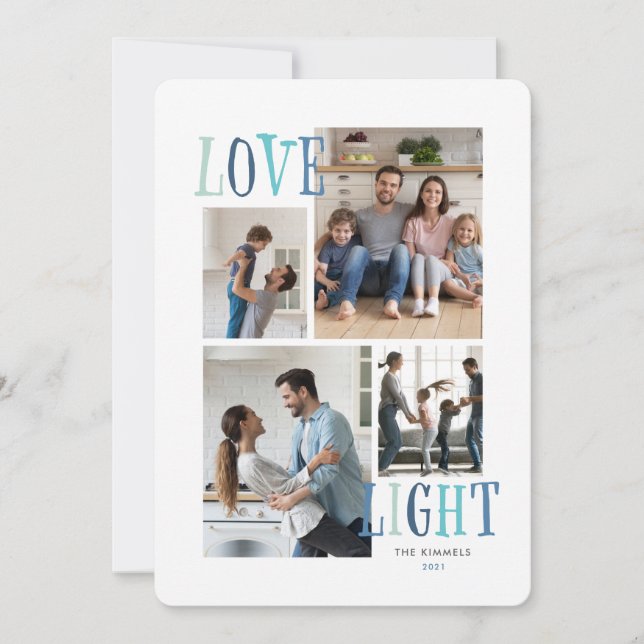 Light and Love 4 Photo Hanukkah Holiday Card (Front)