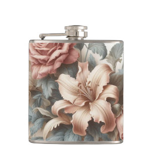 Light Antique Floral Perfection Hip Flask