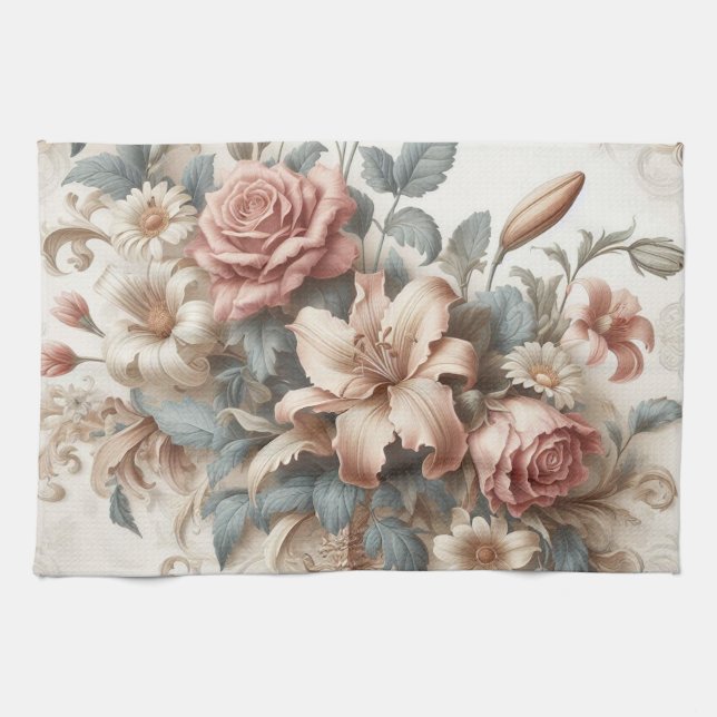 Light Antique Floral Perfection Kitchen Towel (Horizontal)