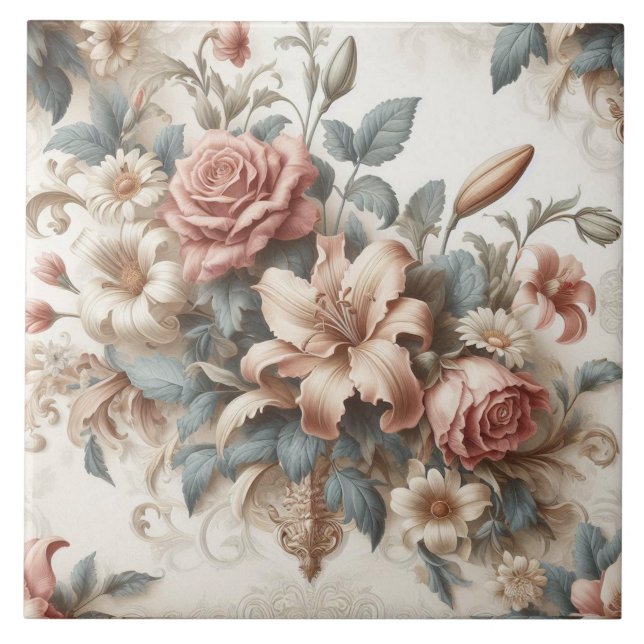 Light Antique Floral Perfection Tile (Front)