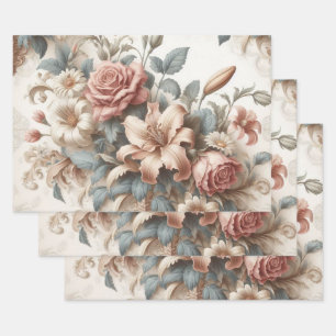 Light Antique Floral Perfection Wrapping Paper Sheet