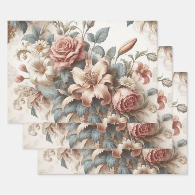 Light Antique Floral Perfection Wrapping Paper Sheet (Set)