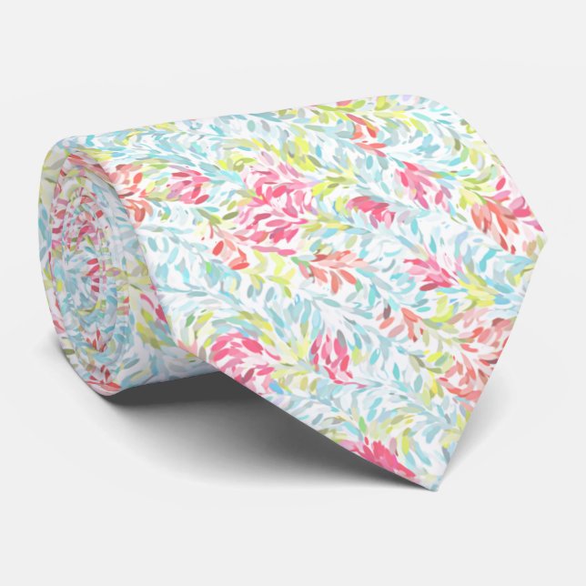 Light Aqua Blue Blush Pink Lime Green Art Pattern Tie (Rolled)