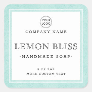 Light aqua blue border square product label