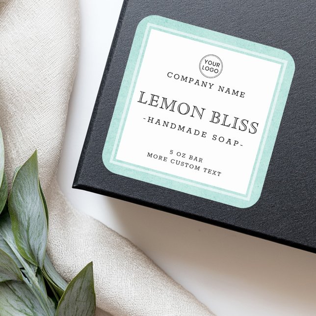 Light aqua blue border square product label (Light aqua blue border square product label)