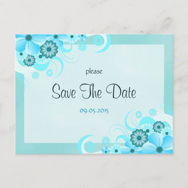 Light Aqua Blue Floral Wedding Save The Date Cards (Front)