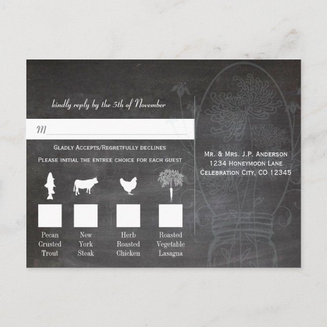 Light Aqua Blue Mason Jar Chalkboard Wedding Postcard (Back)