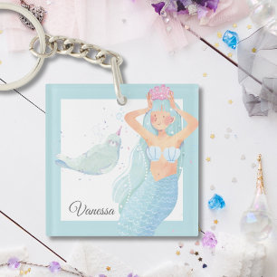 Light Aqua Blue Mermaid Party Adventure Keychain