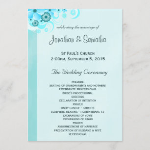 Light Aqua Blue Turquoise Floral Wedding Program