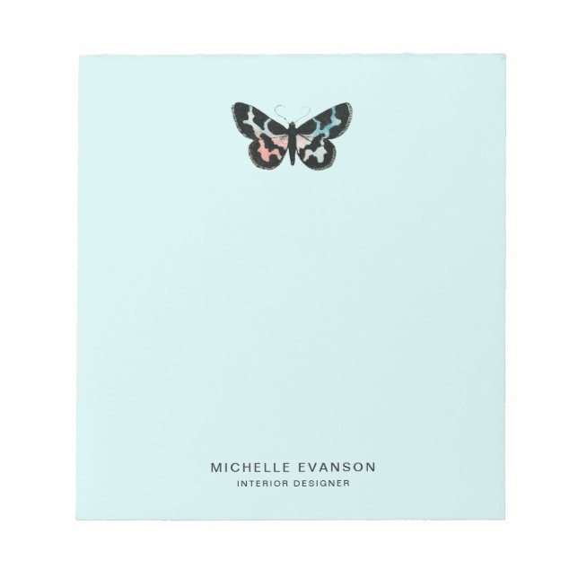 Light Aqua Blue Watercolor Butterfly Logo Notepad (Front)