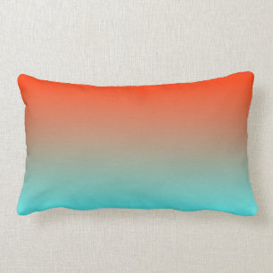 Light Aqua Orange Ombre Lumbar Pillow