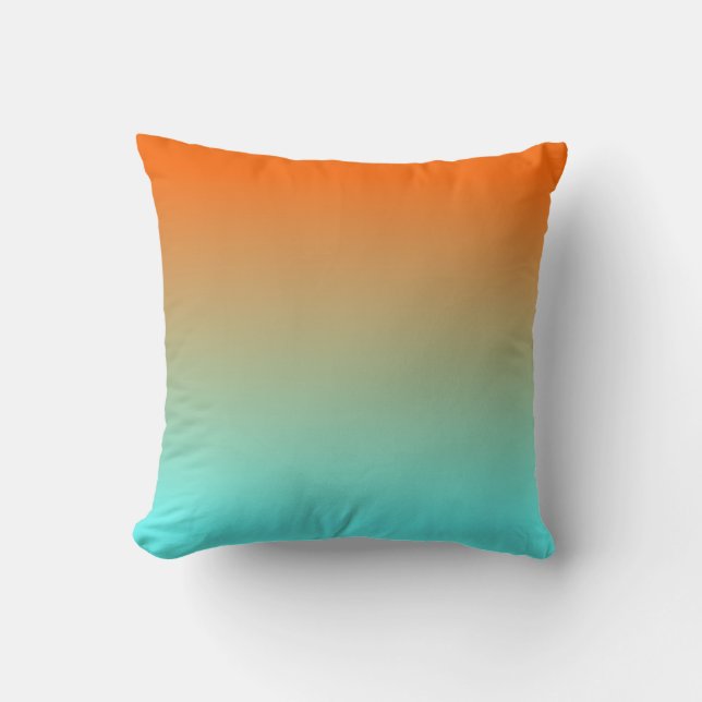 Light Aqua Orange Ombre Throw Pillow (Front)