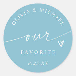 Light Aqua Our Favourite Handwriting Wedding Treat Classic Round Sticker