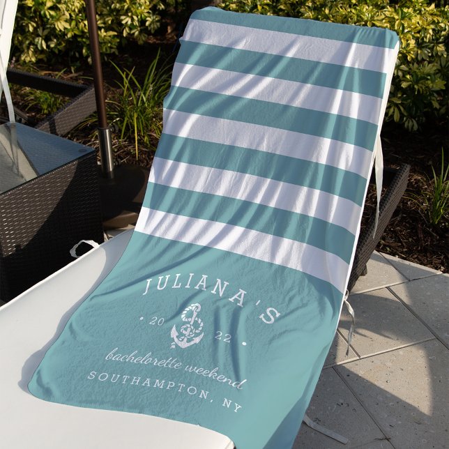 Light Aqua Personalized Bachelorette Weekend Beach Towel (Creator Uploaded)