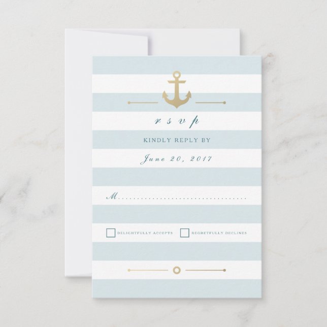 Light Aqua Striped Nautical Response RSVP Card (Front)
