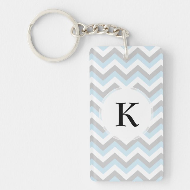 Light Aqua Turquoise Chevron Chic ZigZag Pattern Keychain (Front)