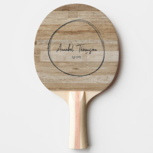 Light Ash Wood Name in Drawn Circle Ping Pong Paddle