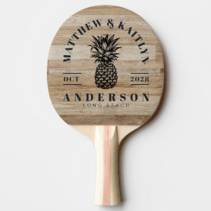 Light Ash Wood Tropical Pineapple Wedding Crest Ping Pong Paddle