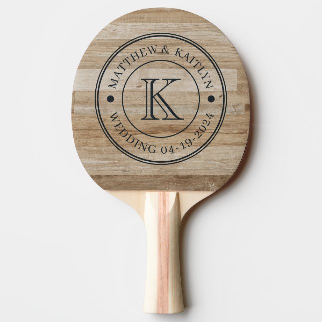 Light Ash Wood Wedding Monogram Ping Pong Paddle (Back)