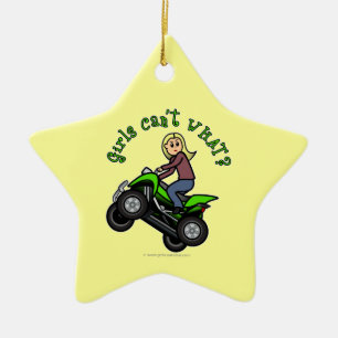Light ATV Four Wheeling Girl Ceramic Ornament