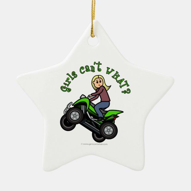 Light ATV | Four Wheeling Girl Ceramic Ornament (Front)