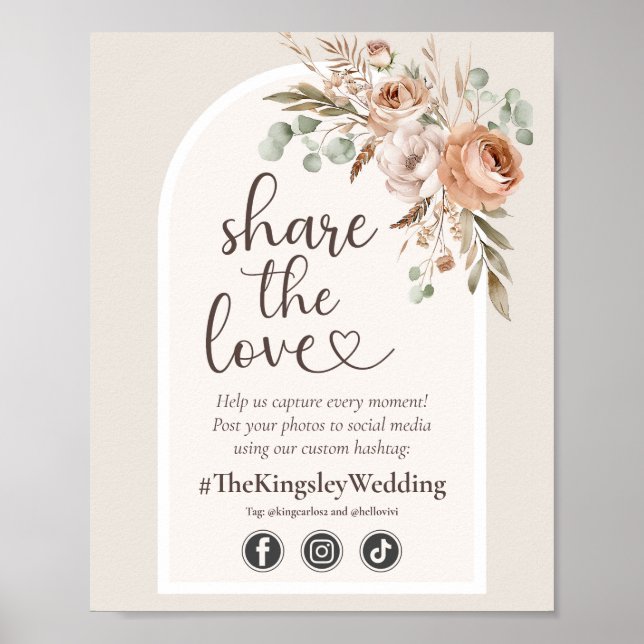 Light Autumn Rustic Boho Wedding Hashtag Photo Poster (Front)