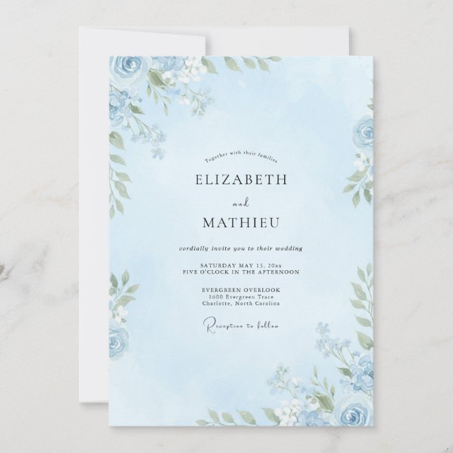 Light Azure Foliage Eucalyptus Wedding Invitation (Front)
