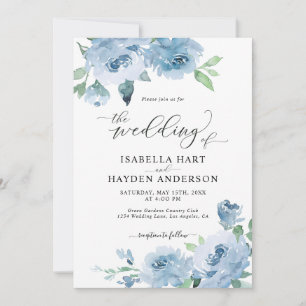 Light Baby Blue All In One QR Code Floral Wedding Invitation