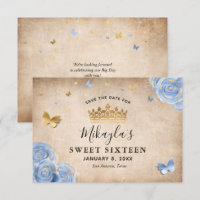 Light Baby Blue and Gold Rose Elegant
