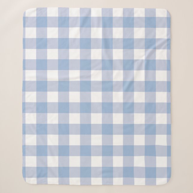 Light Baby Blue Buffalo Check Plaid Farmhouse Sherpa Blanket (Front)